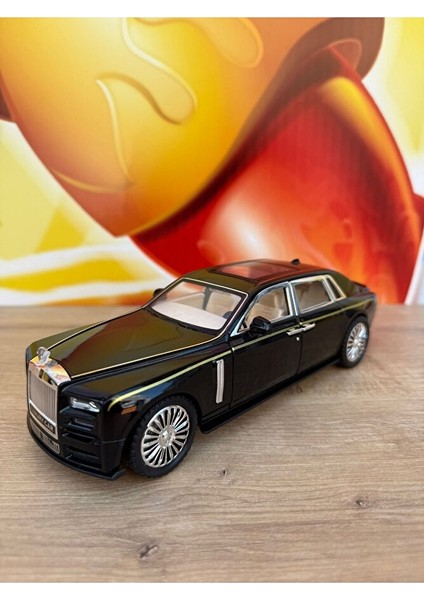 1:24 Çek Bırak Işıklı ve Sesli Metal Rolls Royce Diecast Model Araba Siyah 23CM