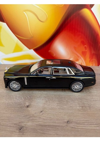 1:24 Çek Bırak Işıklı ve Sesli Metal Rolls Royce Diecast Model Araba Siyah 23CM modelleri