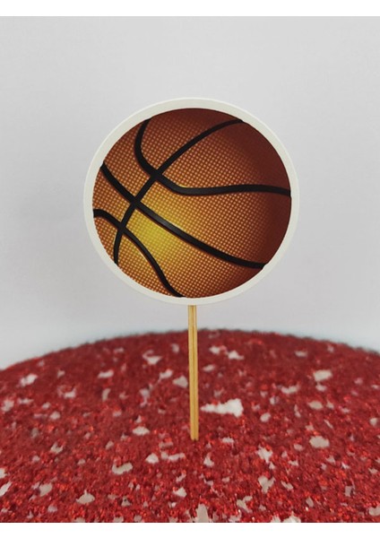 30 Adet Dekoratif Karton Basket Topu Şeklinde Pasta Kürdanı 6,5 cm