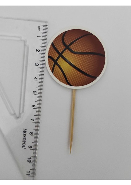 30 Adet Dekoratif Karton Basket Topu Şeklinde Pasta Kürdanı 6,5 cm fiyatları