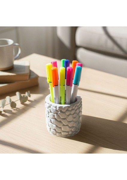 7823 El Yapımı Taş Desenli Dekoratif Minik Gri Saksı / Biblo - 6 x 7 cm