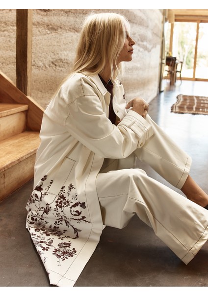 Kadın Ekru Modal Dokulu Oversize Trençkot