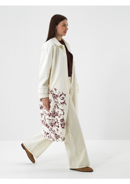 Kadın Ekru Modal Dokulu Oversize Trençkot modelleri