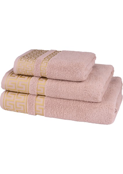 Greek Desen Havlu Set | %100 Pamuk-3'lü Set-Gri-Banyo-Mutfak-Desenli modelleri