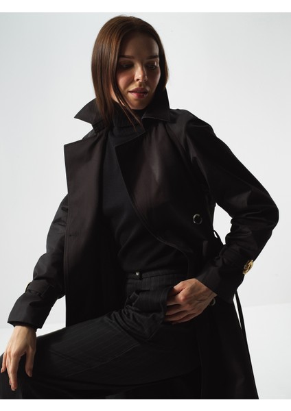 Kadın Siyah Formunu Koruyan Regular Fit Trençkot fiyatları