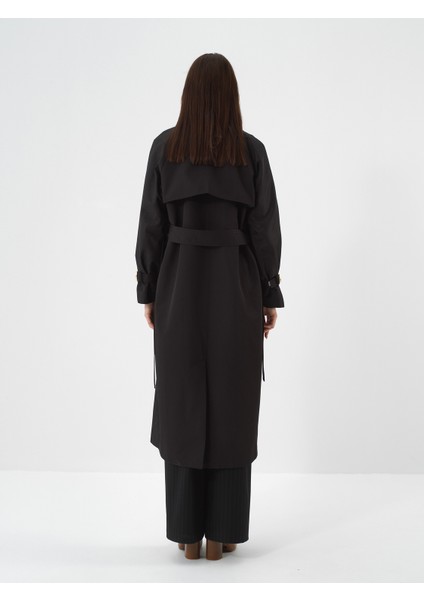 Kadın Siyah Formunu Koruyan Regular Fit Trençkot fırsatları