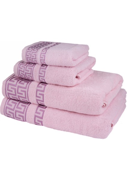 Greek Desen Havlu Set | %100 Pamuk-4'lü Set-Pembe-Banyo-Mutfak-Desenli indirimleri