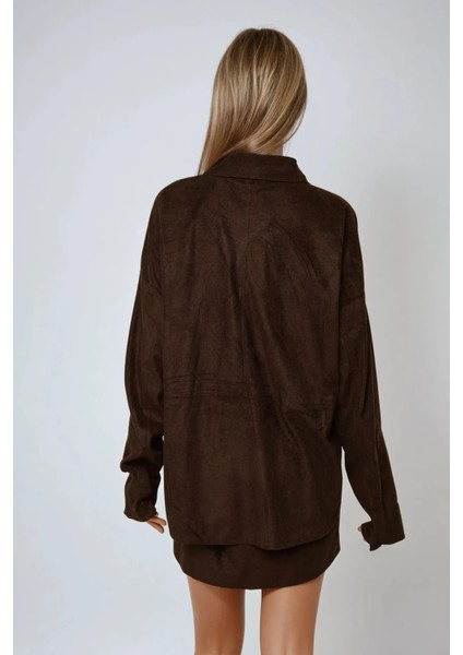 Kadın Suni Suet Düğmeli Gömlek Kestane Kahvesi fırsatları