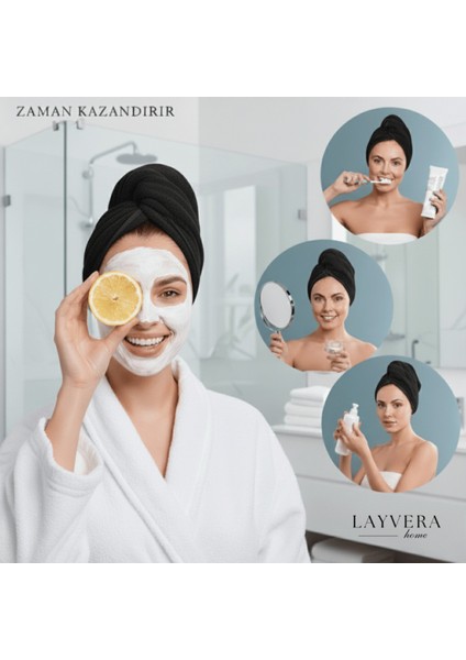 Saç Havlusu | Siyah-Saç Havlusu-Makyaj Havlusu-Akrilik DÜĞMELI-%100 Pamuklu-Makyaj Bonesi