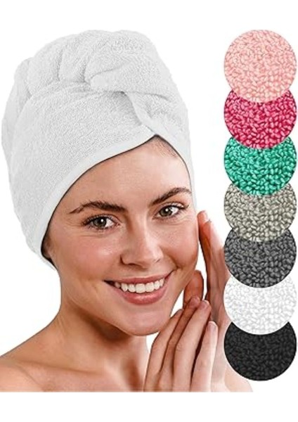 Saç Bonesi | Beyaz-Saç Havlusu-Makyaj Havlusu-Akrilik DÜĞMELI-%100 Pamuklu-Makyaj Bonesi