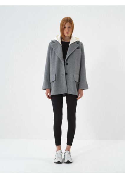 Kadın Gri Doğal Yün Dokulu Oversize Ceket fiyatları
