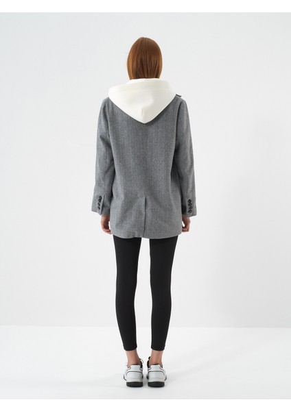 Kadın Gri Doğal Yün Dokulu Oversize Ceket indirimleri