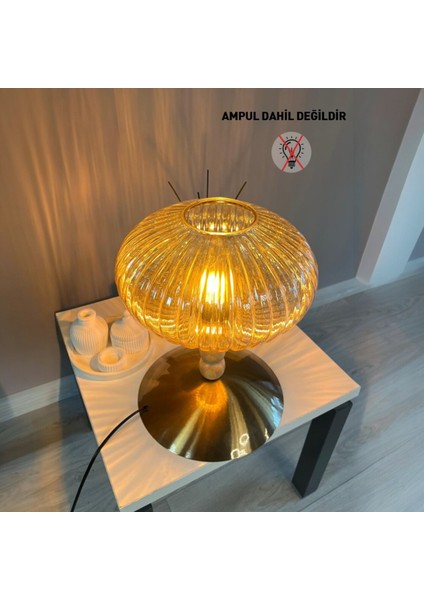 Elegant Cam Bal Rengi Üç Boncuk Masa Lambası Dekoratif Masaüstü Aydınlatma Yatak Odası Başucu Lamba indirimleri