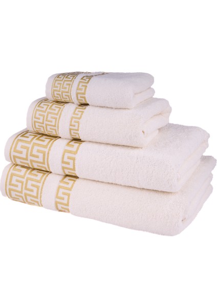 Greek Desen Havlu Set | %100 Pamuk-4'lü Set-Krem-Banyo-Mutfak-Desenli fiyatları