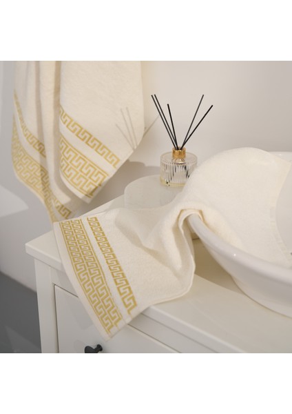Greek Desen Havlu Set | %100 Pamuk-4'lü Set-Krem-Banyo-Mutfak-Desenli modelleri