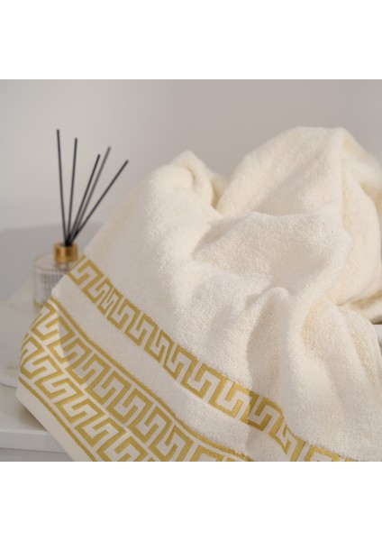 Greek Desen Havlu Set | %100 Pamuk-4'lü Set-Krem-Banyo-Mutfak-Desenli fırsatları