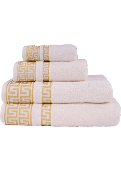 Greek Desen Havlu Set | %100 Pamuk-4'lü Set-Krem-Banyo-Mutfak-Desenli indirimleri