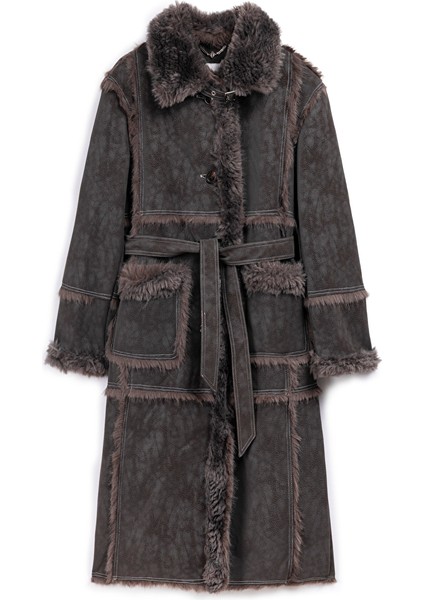 Suni Kürk Mix Kuşaklı Mont IW6250012088005