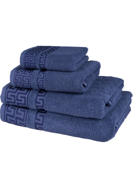 Greek Desen Havlu Set | %100 Pamuk-4'lü Set-Lacivert-Banyo-Mutfak-Desenli fırsatları