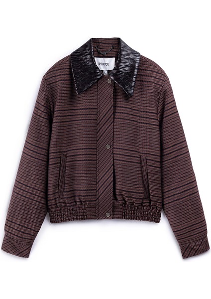 Kontrast yaka ekose desen ceket IW6250005094074