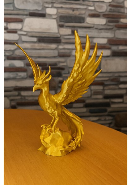 Altın Anka Kuşu Heykeli | 3D Dekoratif Anka Kuşu Altın Renk | 3D Obje