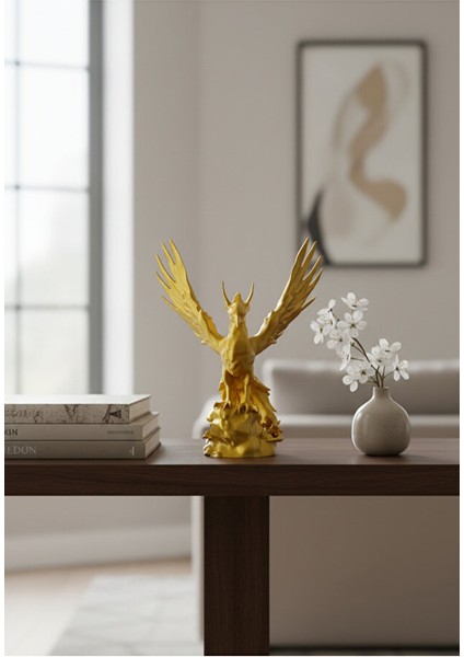 Altın Anka Kuşu Heykeli | 3D Dekoratif Anka Kuşu Altın Renk | 3D Obje fırsatları