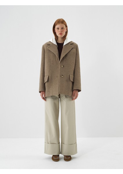 Kadın Camel Doğal Yün Dokulu Oversize Ceket fiyatları
