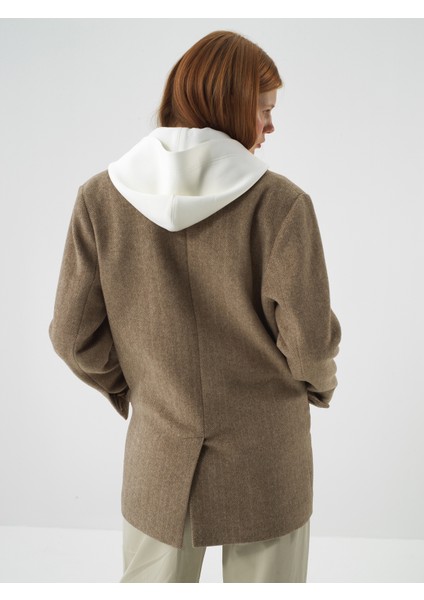 Kadın Camel Doğal Yün Dokulu Oversize Ceket fırsatları
