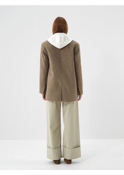 Kadın Camel Doğal Yün Dokulu Oversize Ceket indirimleri