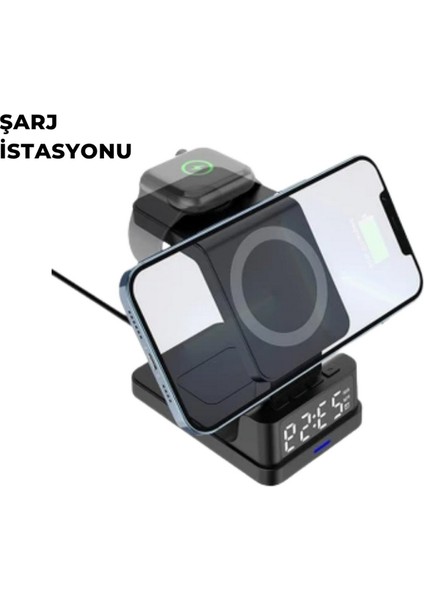 Sptrns Kablosuz Şarj Istasyonu ve Dijital Saat – Apple Uyumlu, 3 Kademeli Işık Ayarı