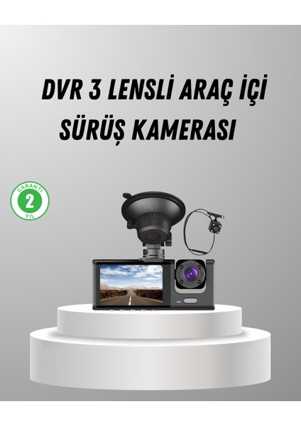 Sptrns Üç Kameralı Araç Dvr Full Hd Gece Görüşlü ve 2 Inç IPS Ekranlı