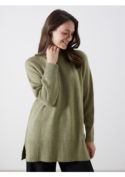 Yeni Sezon Dik Yaka Oversize Kadın Triko Tunik