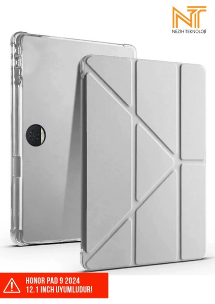 Honor Pad 9 2024 12.1 Inch Uyumlu Trifolding Kalem Bölmeli Arkası Yumuşak Silikon Kılıf