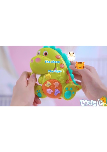 Hayvan Sesli Işıklı Müzikli Eğitici Çok Fonksiyonlu Bebek ve Çocuk Dinozor Dinazor Piyano 16 Cm.