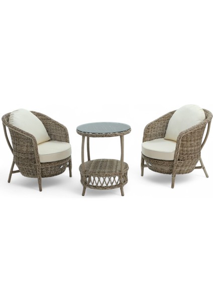 Conjunto Rattan Dedikodu Balkon Bahçe Takımı | 2+1 | Rehome