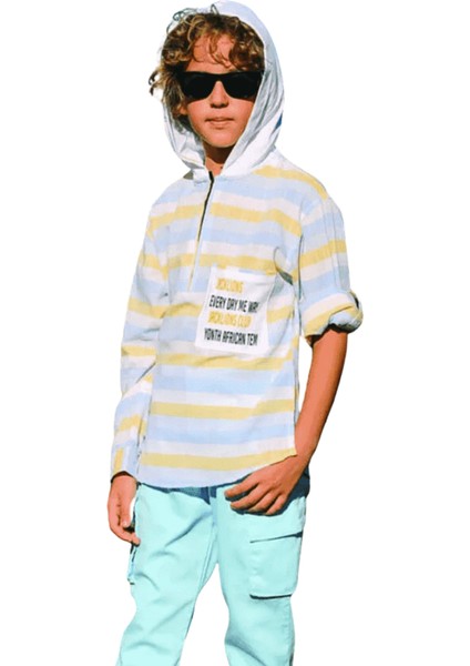 Erkek Çocuk Kapüşonlu Mavi Çizgili Gömlek – %100 Pamuk, Esnek ve İnce Kumaş fiyatları