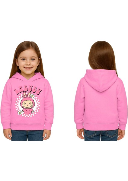 Unisex Baskılı Çocuk Swaetshirt Labubu Baskılı Kapüşonlu 3 Iplik Şardonlu