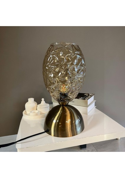 Veltro Cam Bal Rengi Masa Lambası Dekoratif Masaüstü Aydınlatma Hol Abajur Yatak Odası Başucu Lamba