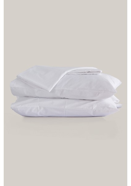 Çarşaflı Pamuk Nevresim Takımı Düz Renk Beyaz - Tek Kişilik