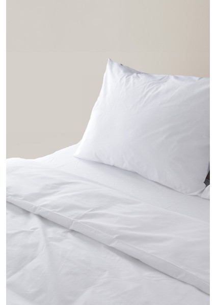 Çarşaflı Pamuk Nevresim Takımı Düz Renk Beyaz - Tek Kişilik