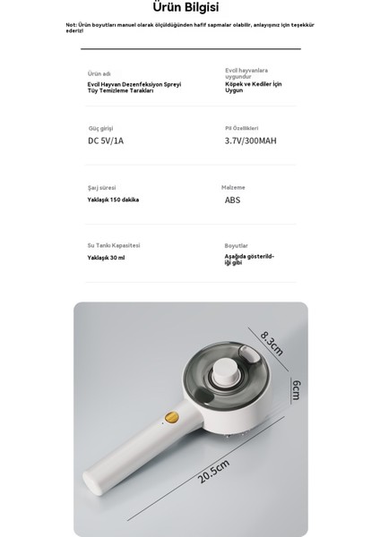 Kedi ve Köpekler Için Uygun, Tek Tıkla Tüylerini Alan, Temizleme ve Masaj Yapan Spreyli Evcil Hayvan Tarağı. (Yurt Dışından) fiyatları