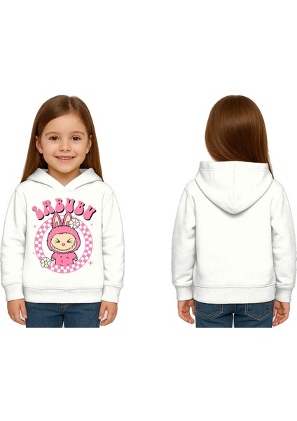 Unisex Baskılı Çocuk Swaetshirt Labubu Baskılı Kapüşonlu 3 Iplik Şardonlu