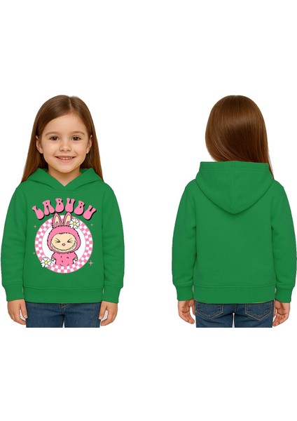 Unisex Baskılı Çocuk Swaetshirt Labubu Baskılı Kapüşonlu 3 Iplik Şardonlu