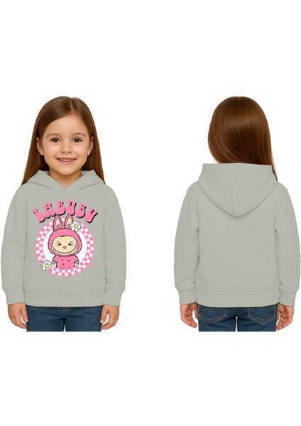 Unisex Baskılı Çocuk Swaetshirt Labubu Baskılı Kapüşonlu 3 Iplik Şardonlu