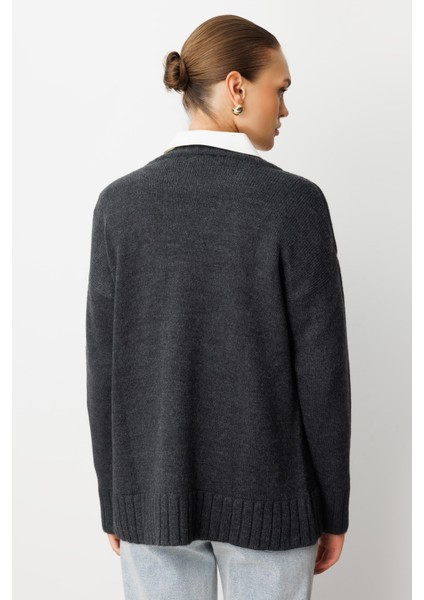 Yuvarlak Yaka Oversize Antrasit Triko Kazak indirimleri