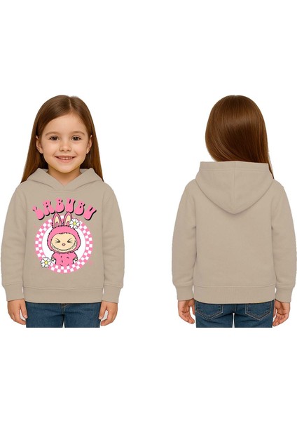 Unisex Baskılı Çocuk Swaetshirt Labubu Baskılı Kapüşonlu 3 Iplik Şardonlu
