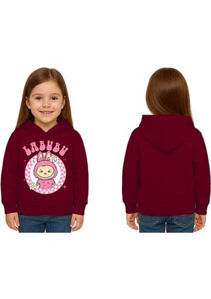 Unisex Baskılı Çocuk Swaetshirt Labubu Baskılı Kapüşonlu 3 Iplik Şardonlu
