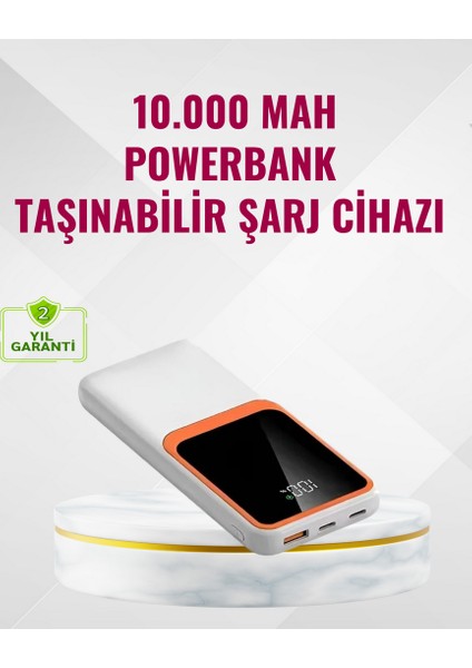 Sptrns Powerbank 10000 Mah – Çift USB Çıkışlı, Type-C Girişli, Şık Beyaz Tasarım