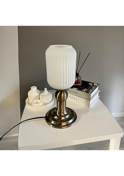 Wingmn Cam Beyaz Masa Lambası Dekoratif Masaüstü Aydınlatma Hol Abajur Yatak Odası Başucu Lamba