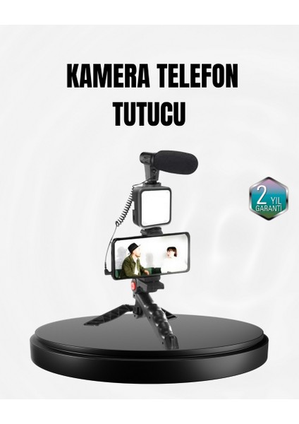 Sptrns Profesyonel Vlog Çekim Kiti LED Işıklı Tripod Mikrofonlu Telefon Seti